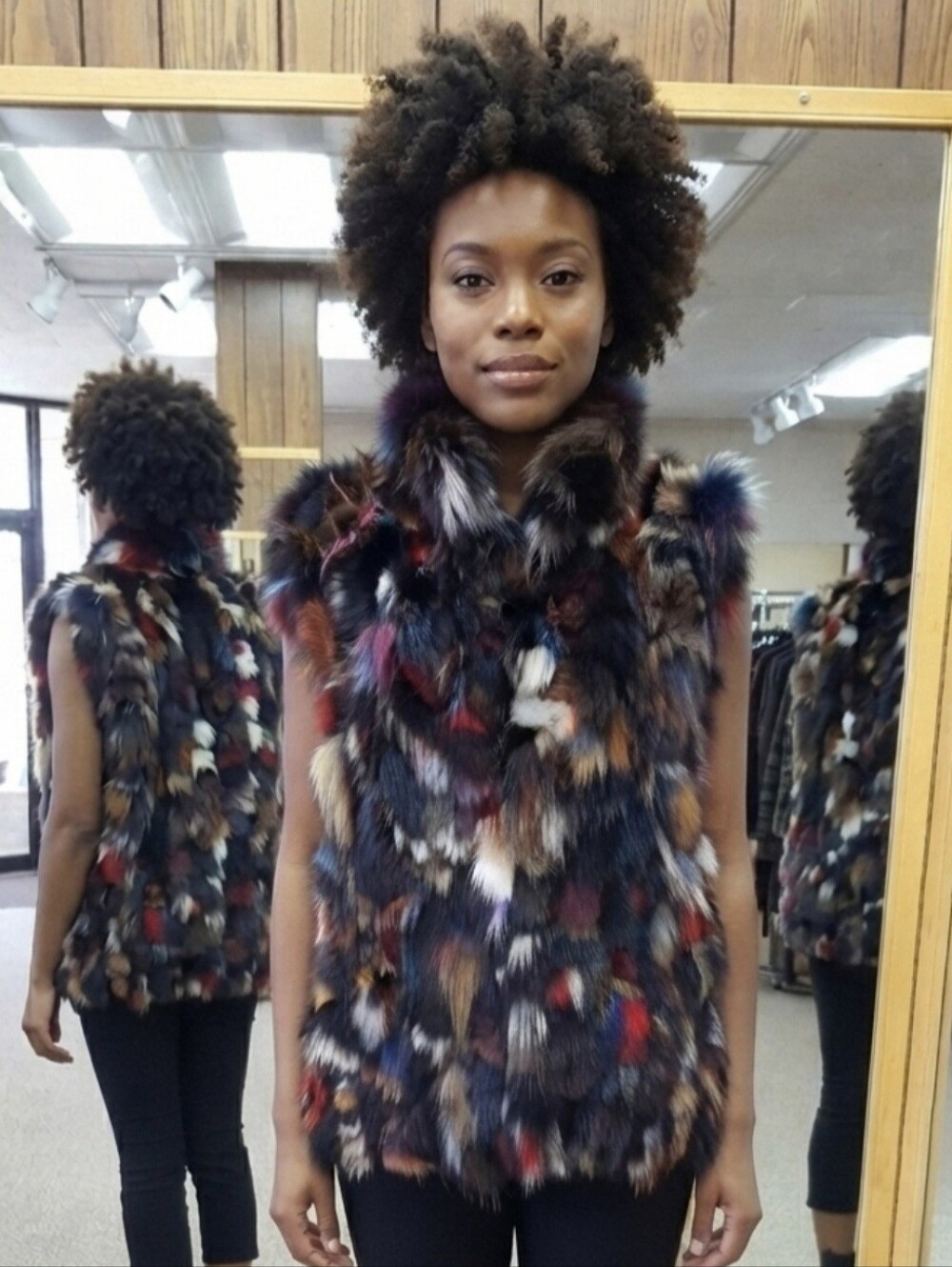 Multicolor Fox Fur Sections 28” Vest